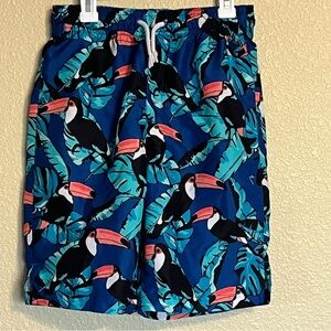 Place Sport Boy’s L (10/12) Blue & Teal w/ Tropical Toucan Print Swim Trunks